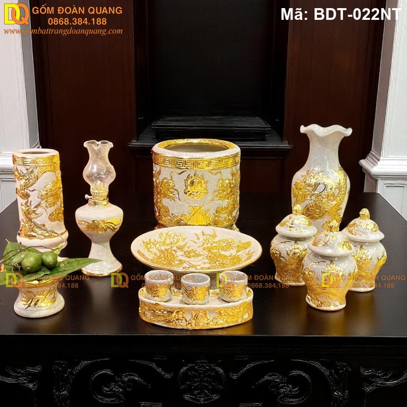 Bộ đồ thờ đẹp cảnh Rồng mạ vàng 1 bát nhang mã BDT-022NT - Ảnh 2