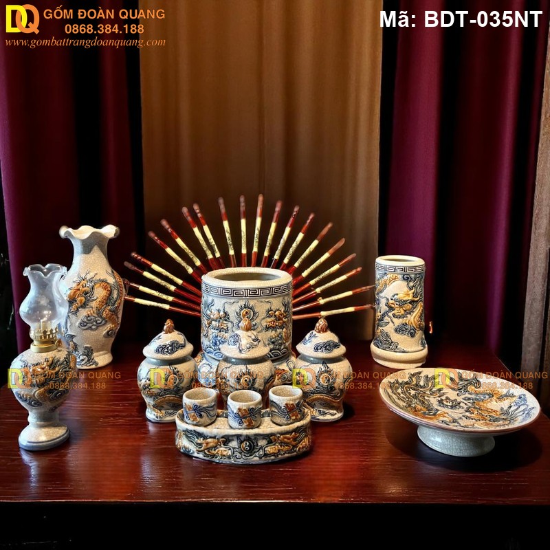 Bộ đồ thờ đẹp men rạn cổ mã BDT-035NT - Ảnh 2