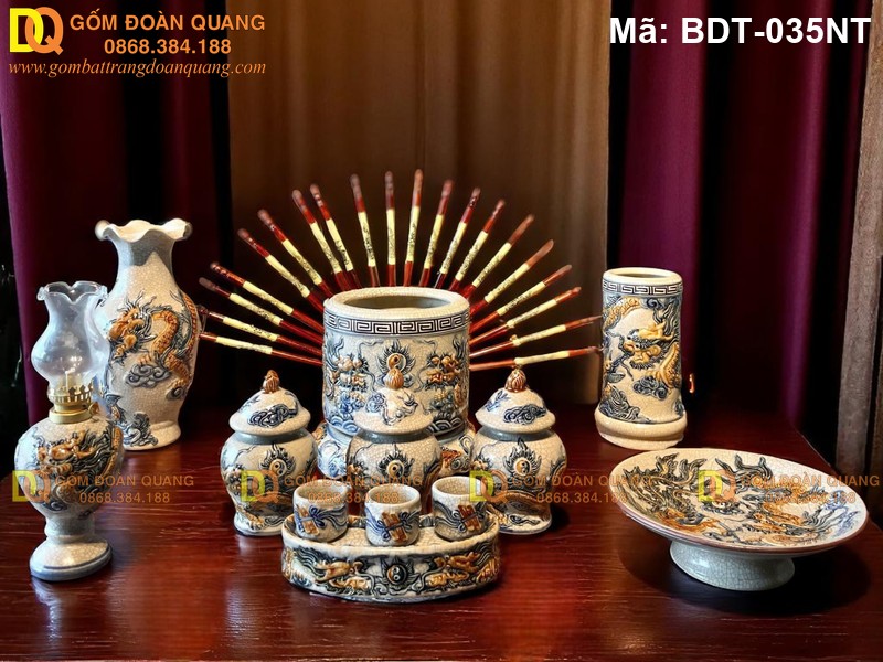 Bộ đồ thờ đẹp men rạn cổ mã BDT-035NT