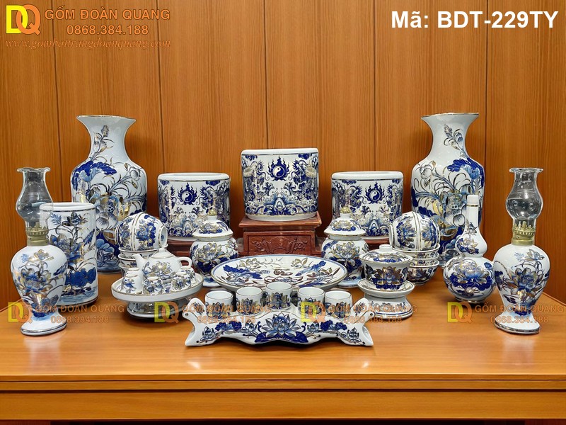 Bộ đồ thờ gia tiên bằng sứ đẹp nhẹ nhàng mã BDT-229TY - Ảnh 2