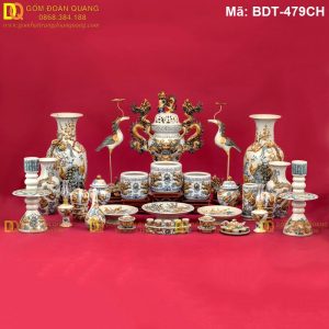 Bộ đồ thờ gia tiên đắp nổi tinh xảo mã BDT-479CH