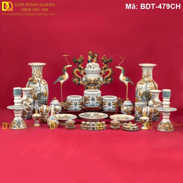 Bộ đồ thờ gia tiên đắp nổi tinh xảo mã BDT-479CH