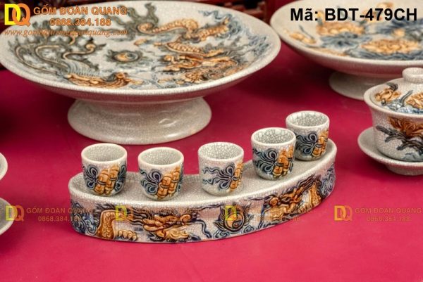 Bộ đồ thờ gia tiên đắp nổi tinh xảo mã BDT-479CH - Ảnh 3