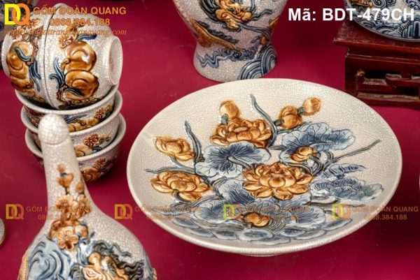 Bộ đồ thờ gia tiên đắp nổi tinh xảo mã BDT-479CH - Ảnh 6