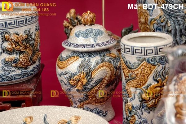 Bộ đồ thờ gia tiên đắp nổi tinh xảo mã BDT-479CH - Ảnh 7