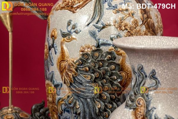 Bộ đồ thờ gia tiên đắp nổi tinh xảo mã BDT-479CH - Ảnh 8