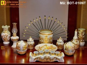 Bộ đồ thờ gia tiên dát vàng 17 món mã BDT-010NT