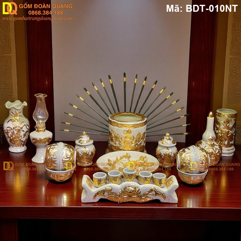 Bộ đồ thờ gia tiên dát vàng 17 món mã BDT-010NT - Ảnh 2