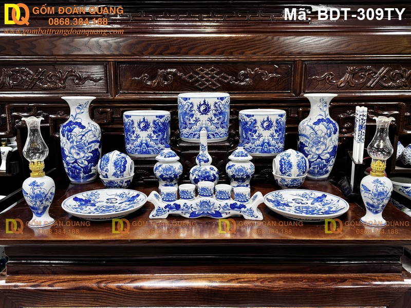Bộ đồ thờ gia tiên gốm sứ Bát Tràng BDT-309TY