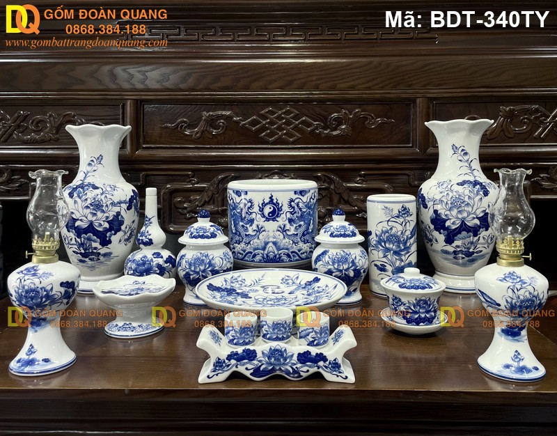 Bộ đồ thờ gia tiên gốm sứ Bát Tràng mã BDT-340TY