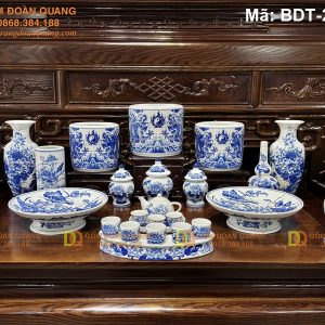 Bộ đồ thờ gia tiên men lam mã BDT-279TY