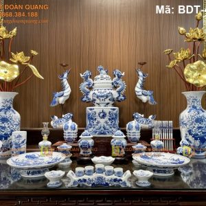 Bộ đồ thờ gia tiên sứ Bát Tràng bền đẹp mã BDT-429TY