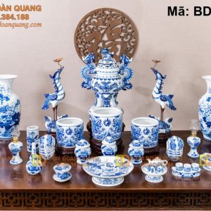 Bộ đồ thờ gia tiên sứ Bát Tràng cao cấp mã BDT-453TY