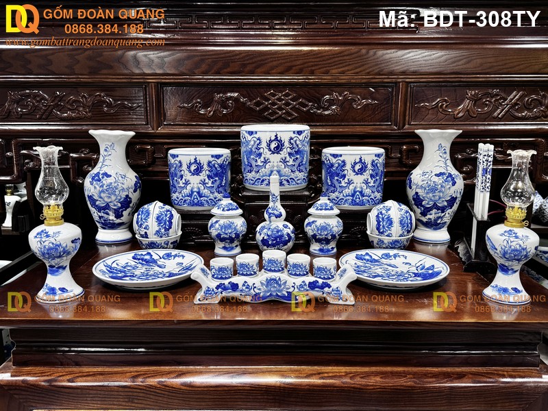 Bộ đồ thờ gốm Bát Tràng cao cấp mã BDT-308TY