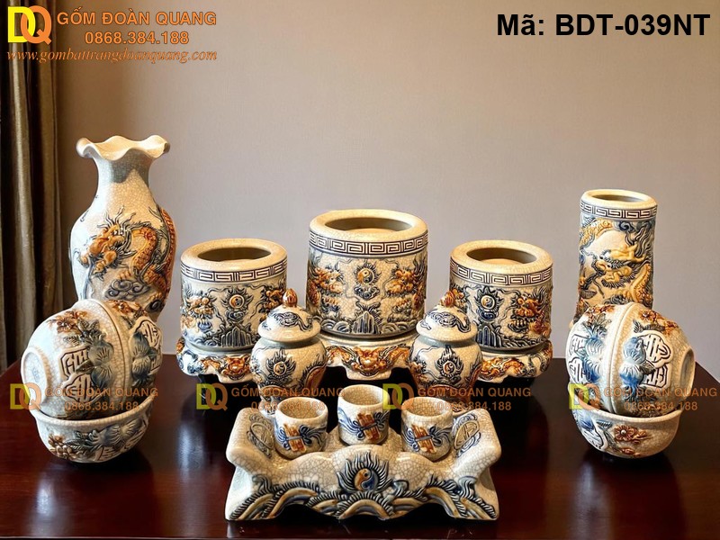 Bộ đồ thờ gốm Bát Tràng giả cổ mã BDT-039NT