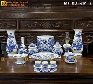 Bộ đồ thờ gốm Bát Tràng men lam cao cấp mã BDT-261TY