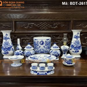 Bộ đồ thờ gốm Bát Tràng men lam cao cấp mã BDT-261TY