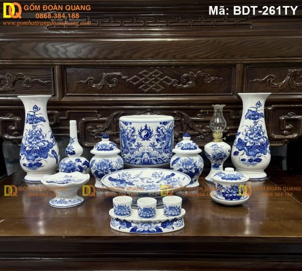 Bộ đồ thờ gốm Bát Tràng men lam cao cấp mã BDT-261TY