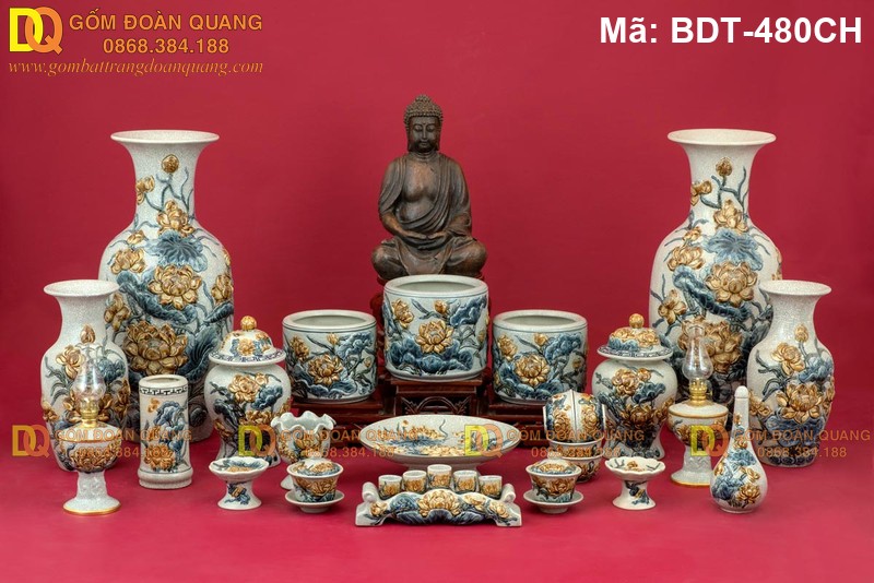 Bộ đồ thờ gốm Bát Tràng phong cách cổ mã BDT-480CH - Ảnh 2