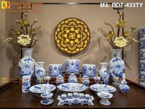 Bộ đồ thờ gốm Bát Tràng vẽ tay thủ công mã BDT-433TY