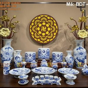 Bộ đồ thờ gốm Bát Tràng vẽ tay thủ công mã BDT-433TY