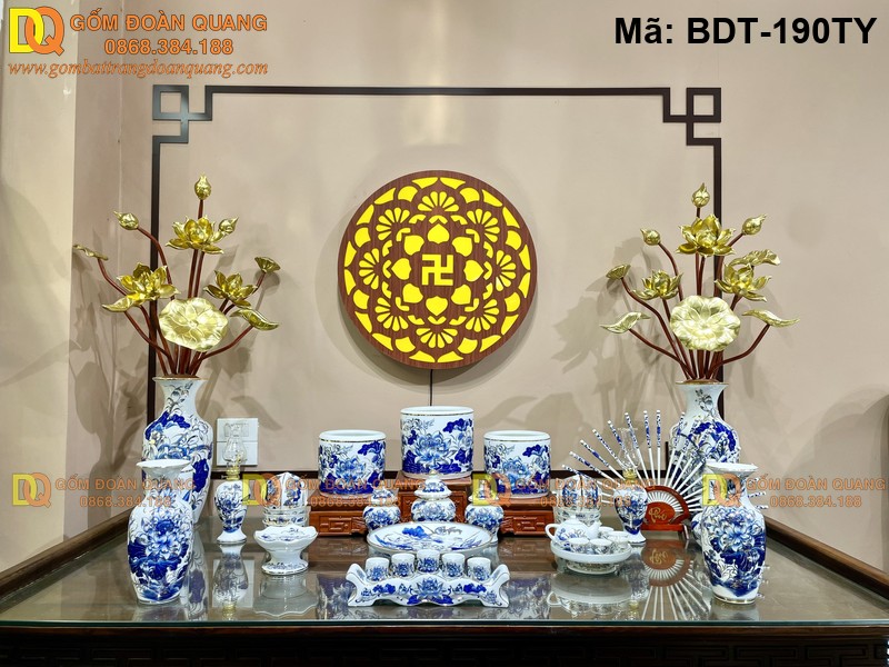 Bộ đồ thờ gốm sứ Bát Tràng bền đẹp, sắc nét mã BDT-190TY