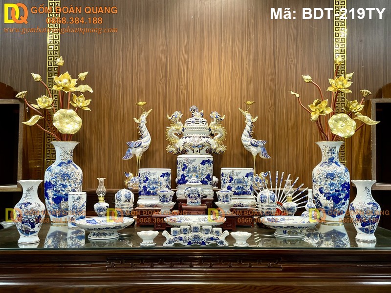 Bộ đồ thờ gốm sứ Bát Tràng chất lượng truyền thống mã BDT-219TY