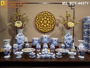 Bộ đồ thờ gốm sứ Bát Tràng mẫu Rồng-Sen mã BDT-443TY