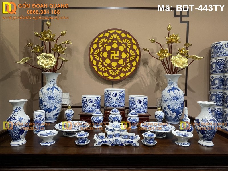 Bộ đồ thờ gốm sứ Bát Tràng mẫu Rồng-Sen mã BDT-443TY
