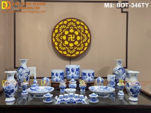 Bộ đồ thờ gốm sứ Bát Tràng men lam mã BDT-346TY