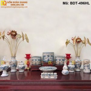 Bộ đồ thờ gốm sứ Bát Tràng men rạn cổ mã BDT-496HL