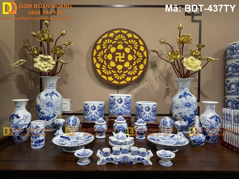 Bộ đồ thờ gốm sứ cao cấp đầy đủ mã BDT-437TY