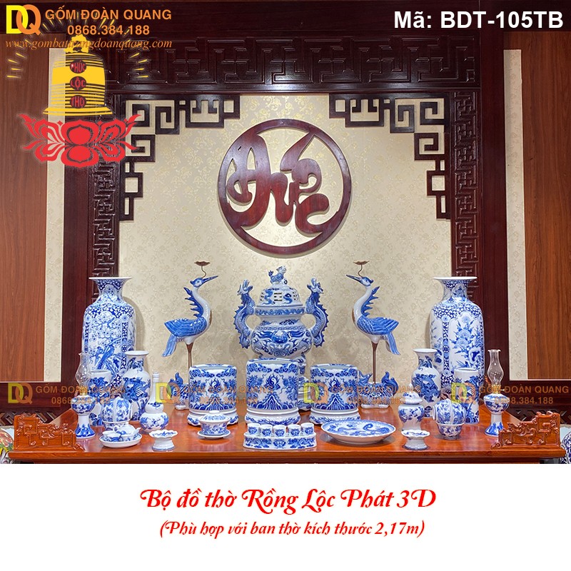 Bộ đồ thờ gốm sứ chuẩn phong thủy mã BDT-105TB