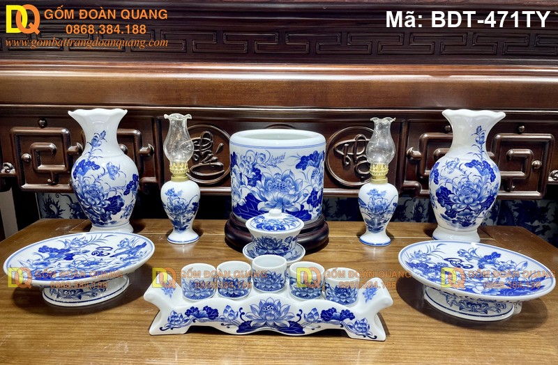 Bộ đồ thờ gốm sứ cúng gia tiên chuẩn mã BDT-471TY