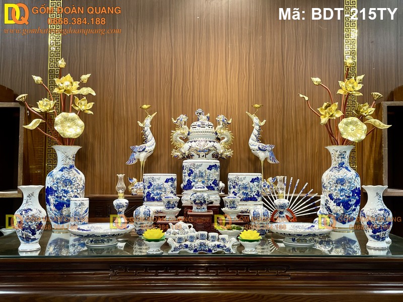 Bộ đồ thờ gốm sứ đầy đủ chi tiết mã BDT-215TY