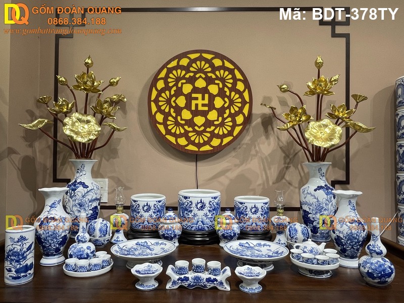 Bộ đồ thờ gốm sứ truyền thống đủ món mã BDT-378TY