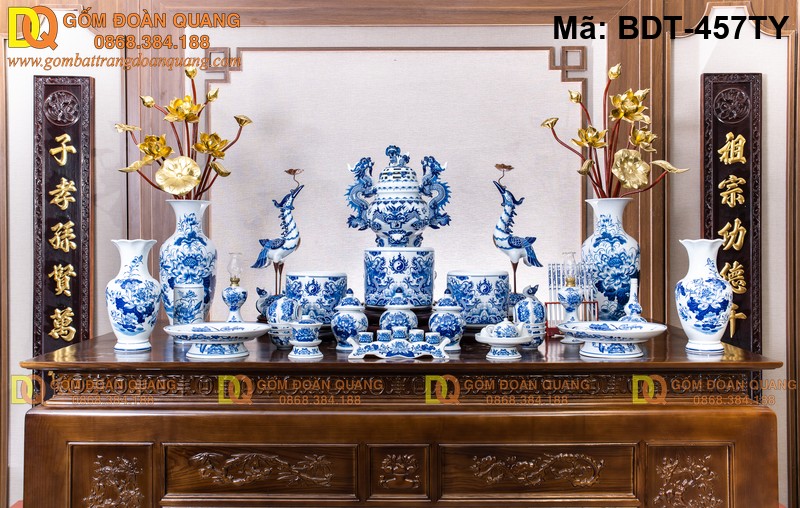 Bộ đồ thờ gốm thủ công tinh xảo mã BDT-457TY
