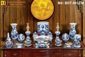 Bộ đồ thờ men lam 1 bát hương Rồng mã BDT-003CM