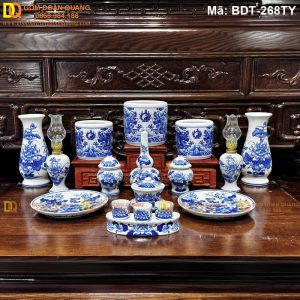 Bộ đồ thờ men lam cổ Bát Tràng mã BDT-268TY