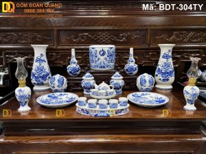 Bộ đồ thờ men lam vẽ tay mã BDT-304TY