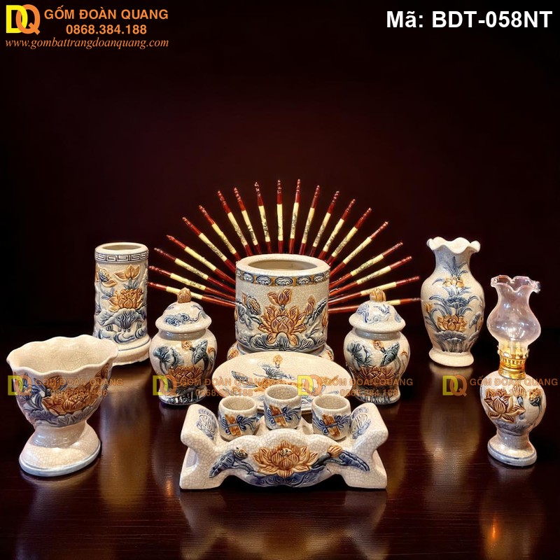 Bộ đồ thờ Quan Âm cỡ trung 1 bát hương mã BDT-058NT - Ảnh 2