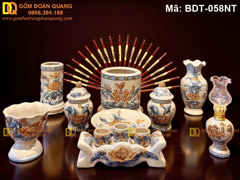 Bộ đồ thờ Quan Âm cỡ trung 1 bát hương mã BDT-058NT