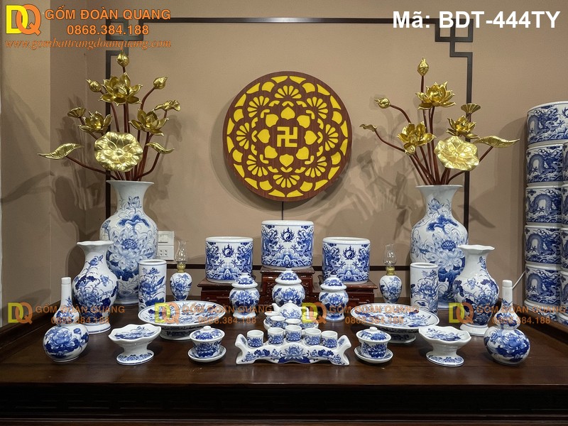 Bộ đồ thờ sứ Bát Tràng 3 bát hương đẹp mã BDT-444TY