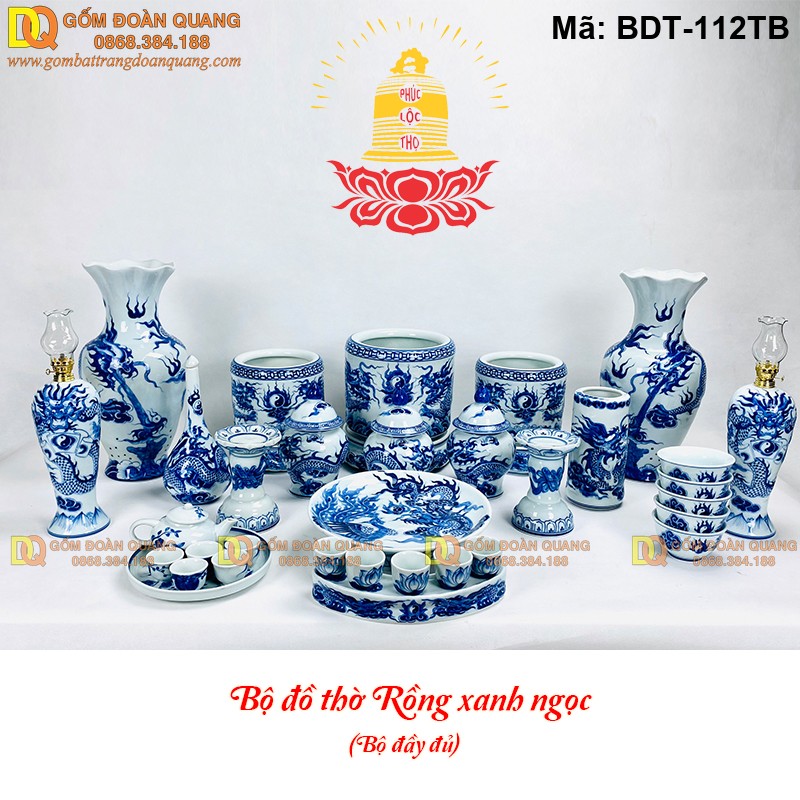 Bộ đồ thờ sứ Bát Tràng chuẩn phong thủy mã BDT-112TB