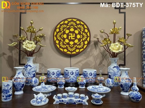 Bộ đồ thờ sứ Bát Tràng chuẩn phong thủy mã BDT-375TY