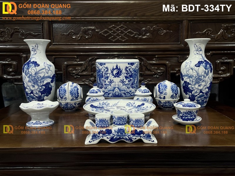 Bộ đồ thờ sứ Bát Tràng cỡ bản giá rẻ mã BDT-334TY