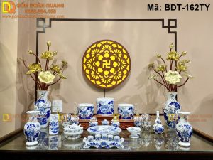 Bộ đồ thờ sứ Bát Tràng men lam mã BDT-162TY