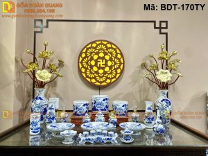 Bộ đồ thờ sứ Bát Tràng men lam mã BDT-170TY