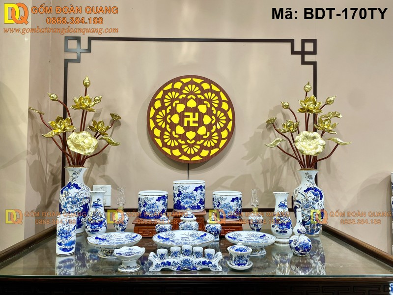 Bộ đồ thờ sứ Bát Tràng men lam mã BDT-170TY