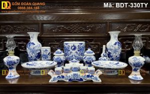 Bộ đồ thờ sứ Bát Tràng men lam sang trọng mã BDT-330TY